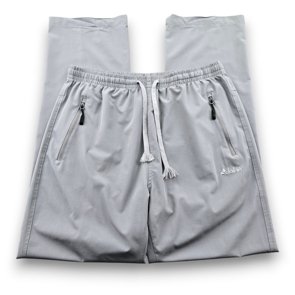 Clothin Mens Large Hiking Pants Gray Elastic Waist Drawstring Zipper Pockets